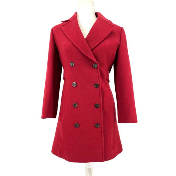 J. Crew Women's 2 Red Wool Double Breasted Lady Day Pea Winter Mid Length Coat - Picture 4 of 9